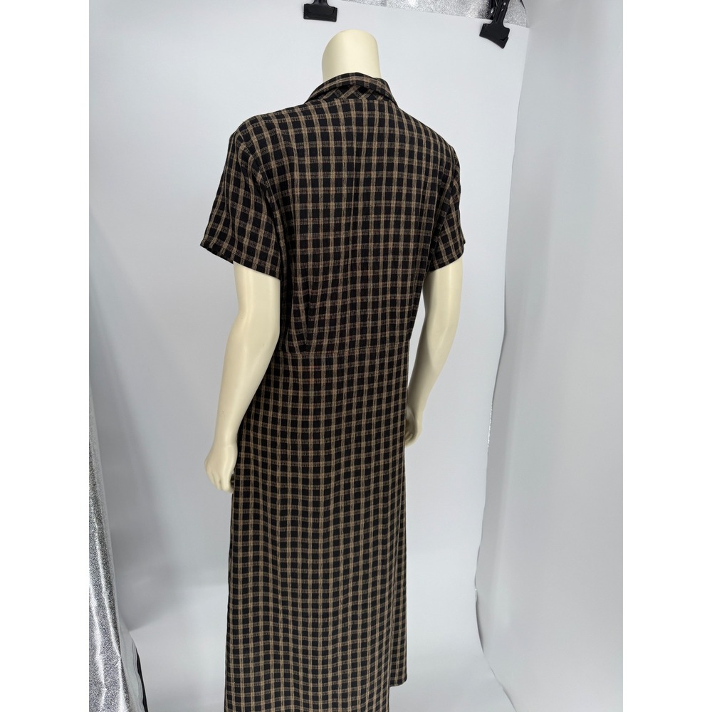 The Villager Plaid Button Front Maxi Shirt Dress 90s Grunge Brown Black - Picture 5 of 15